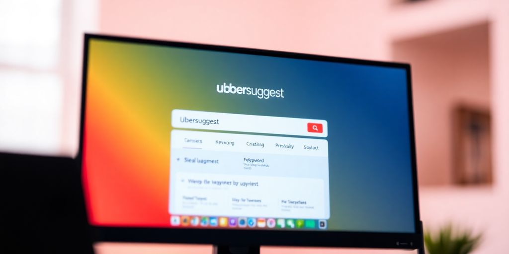 Computer screen showing Ubersuggest interface for SEO.
