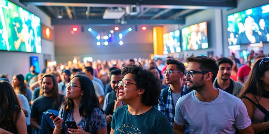 Group enjoying entertainment activities in a lively setting.