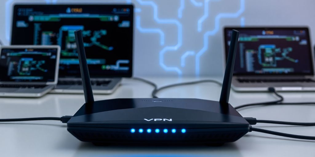 Router with devices, illustrating VPN setup visually.